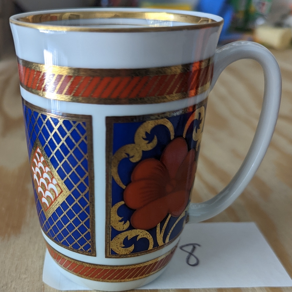 3/8 Fitz and Floyd Blue and Gold Coffee Mug